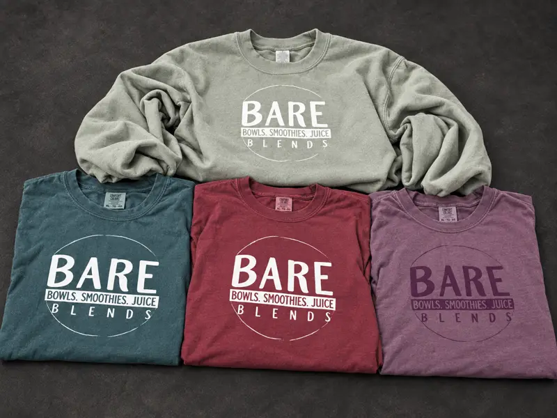 Bare Blends coordinated apparel collection with printed tees and a crewneck sweatshirt